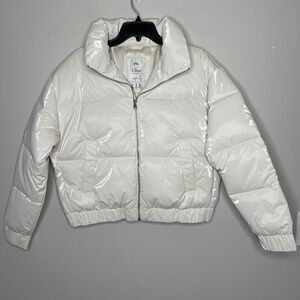 ABERCROMBIE & FITCH Womens Ultra Mini Puffer Jacket NEW Ivory Faux Leather Sz M